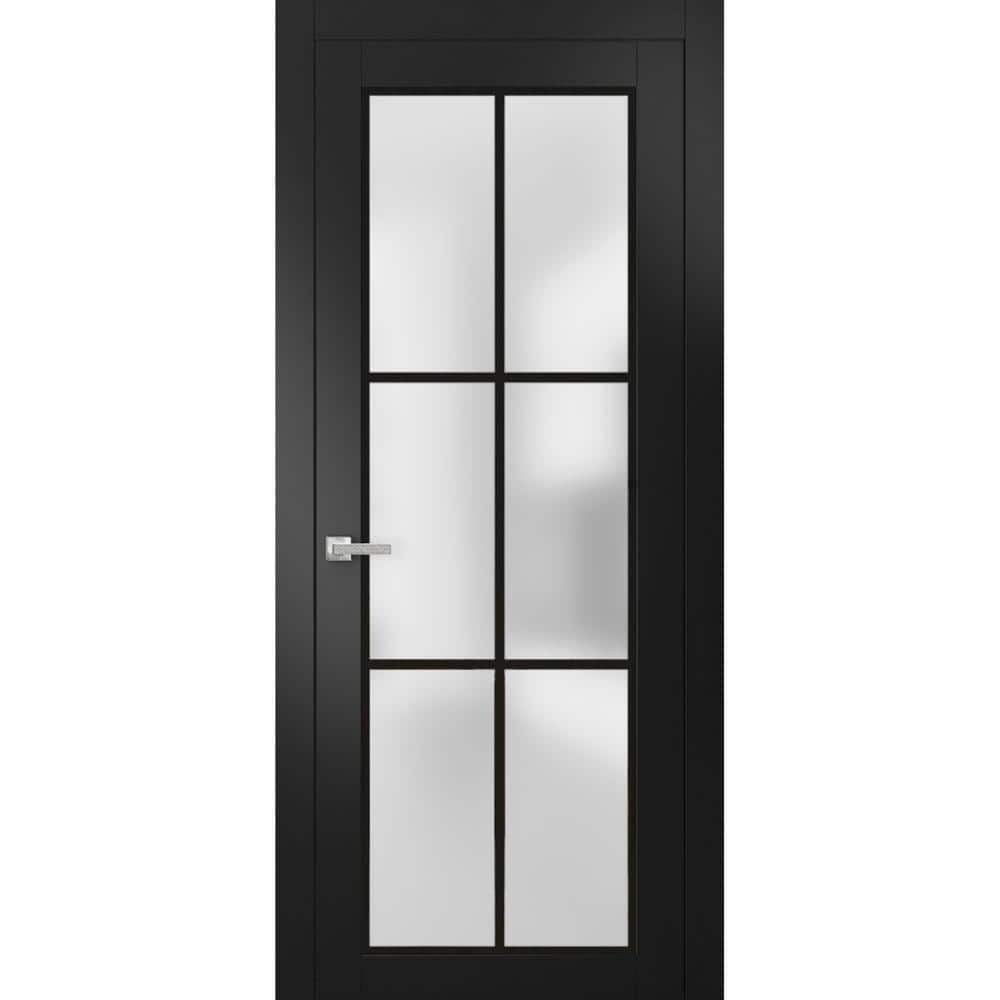 32 in. x 96 in. Right-Hand/Inswing Solid Frosted Glass Black Matte Wood Single Prehung Interior Door with Hardware price history on PriceWatchPro