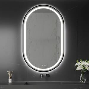 20 in. W x 32 in. H Oval Black Frame Wall Mounted Led Classy Bathroom Vanity Mirror with Anti-Fog