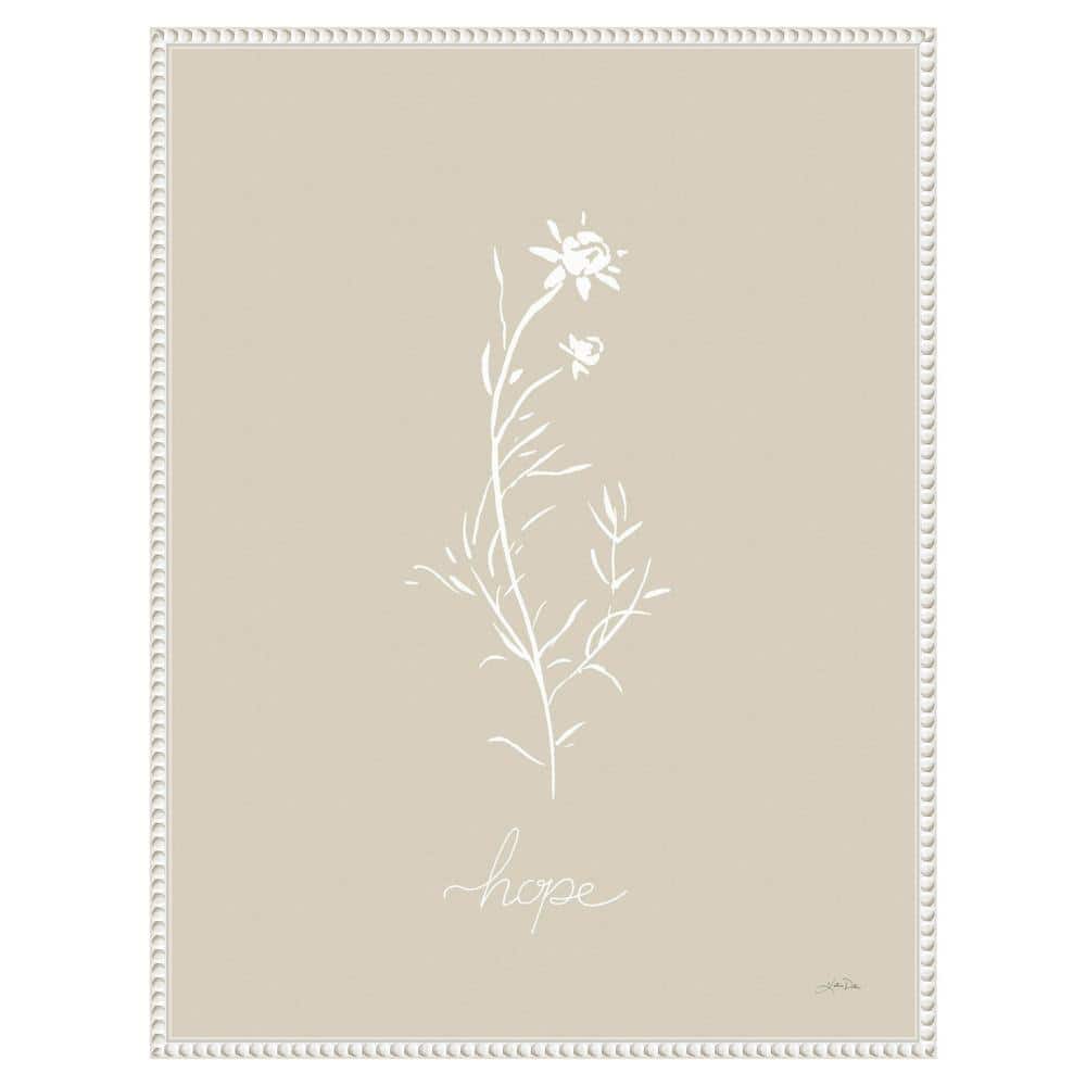 Beige and White Botanical Canvas Print with Beaded Frame