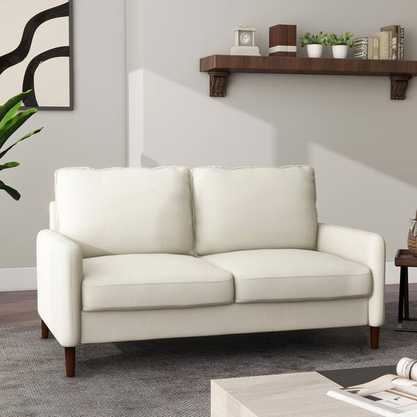 Uixe 55.5 in. W Modern Straight Arm Linen Fabric Beige Upholstered ...