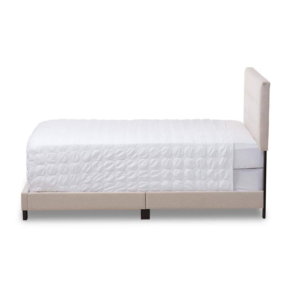 Beige Tufted Upholstered Queen Bed with Wood Frame