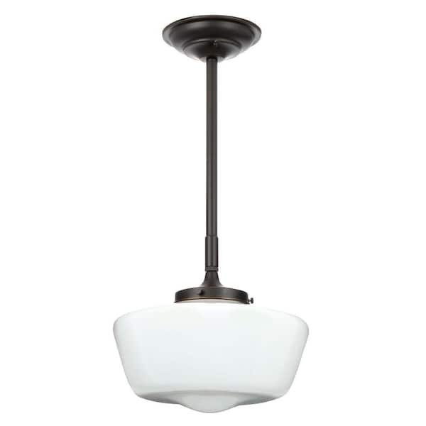 World Imports Luray Collection 1-Light Oil-Rubbed Bronze Pendant with Schoolhouse White Glass Shade