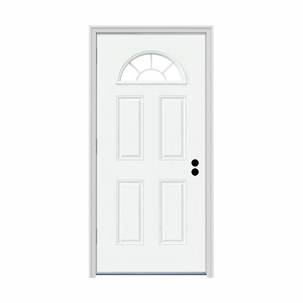 JELD-WEN 32 in. x 80 in. Fan Lite White Painted Steel Prehung Right-Hand Outswing Front Door w/Brickmould