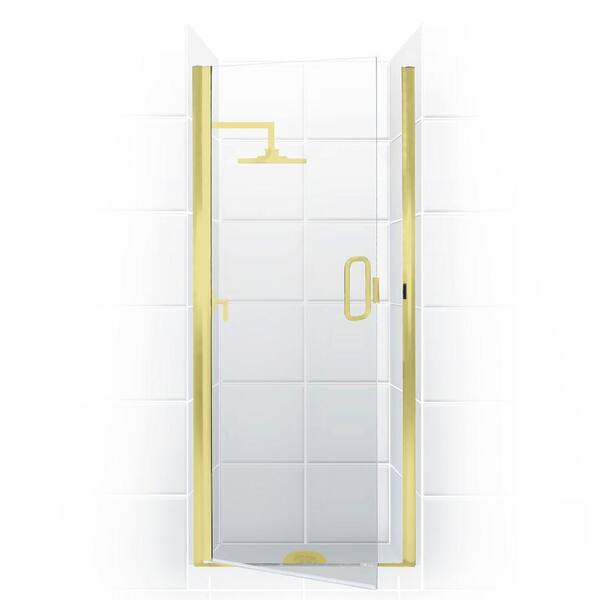Coastal Shower Doors Paragon Series 24 in. x 74 in. Semi-Framed Continuous Hinge Shower Door in Gold with Clear Glass