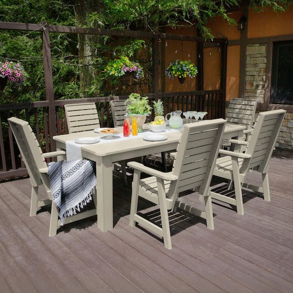 Highwood Weatherly Whitewash 7-Piece Recycled Plastic Rectangular Outdoor Dining Set