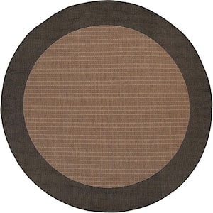 Recife Checkered Field Cocoa-Black 8 ft. x 8 ft. Round Indoor/Outdoor Area Rug