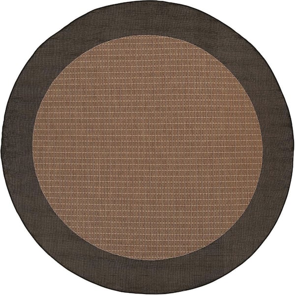 Couristan Recife Checkered Field Cocoa-Black 8 ft. x 8 ft. Round Indoor/Outdoor Area Rug