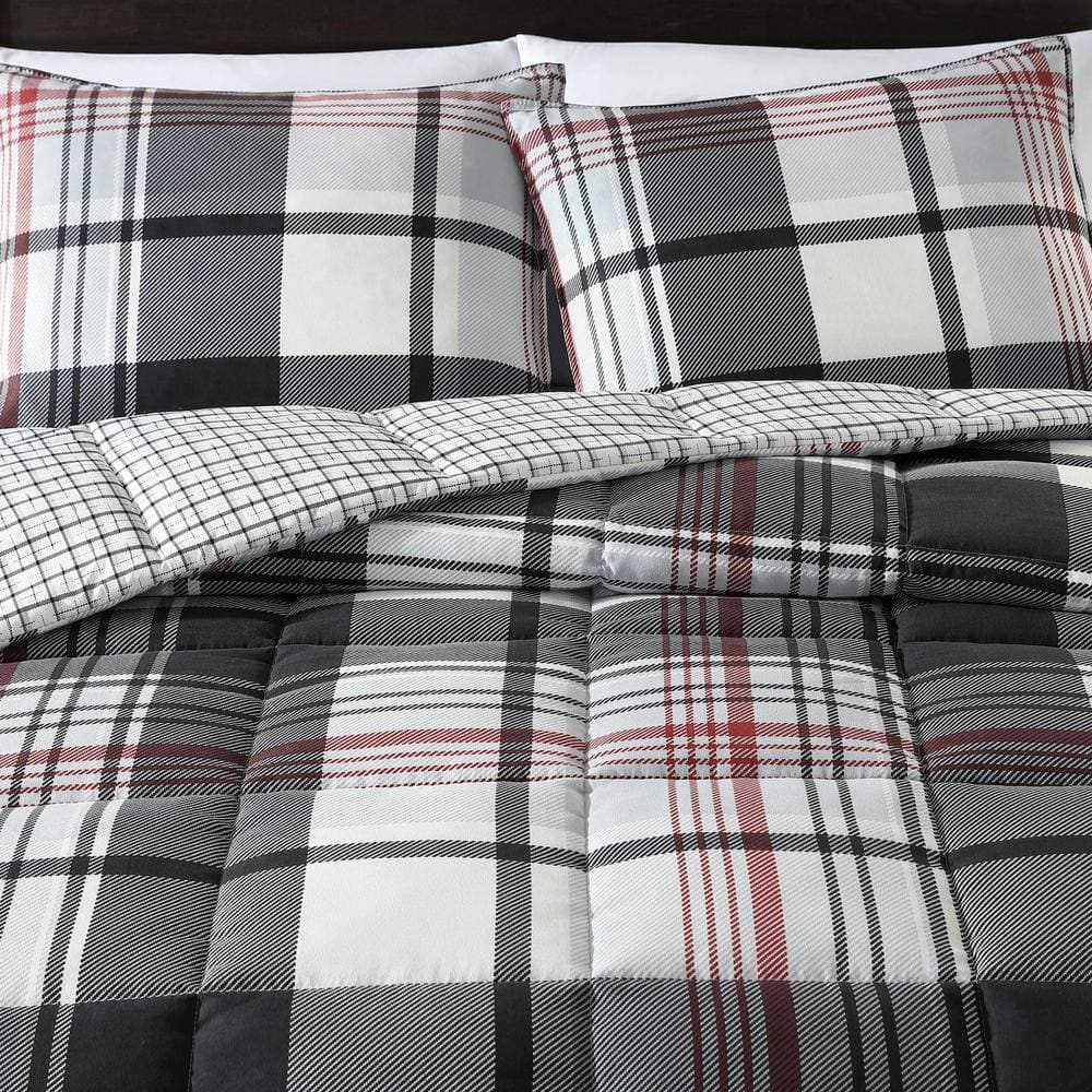 King Black and White Plaid Microsuede Duvet Cover Set