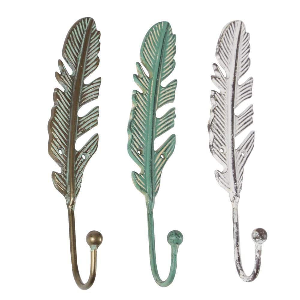 Litton Lane 3-Hook Turquoise Metal Eclectic Wall Hook (Set of 3) 93240 -  The Home Depot
