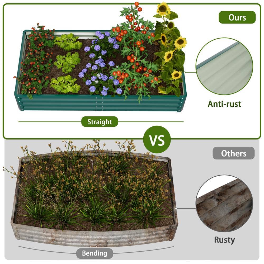 72x36x12 Inch Dark Green Galvanized Steel Raised Garden Bed Planter Box