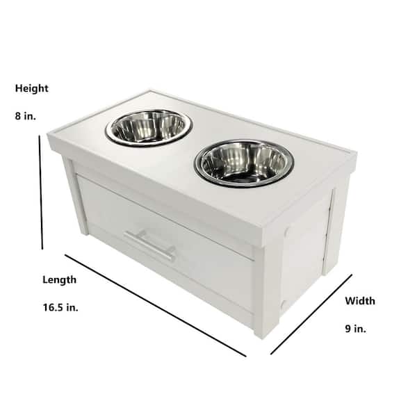 Elevated Feeding Station with 2 Steel Bowls and Drawer for Large
