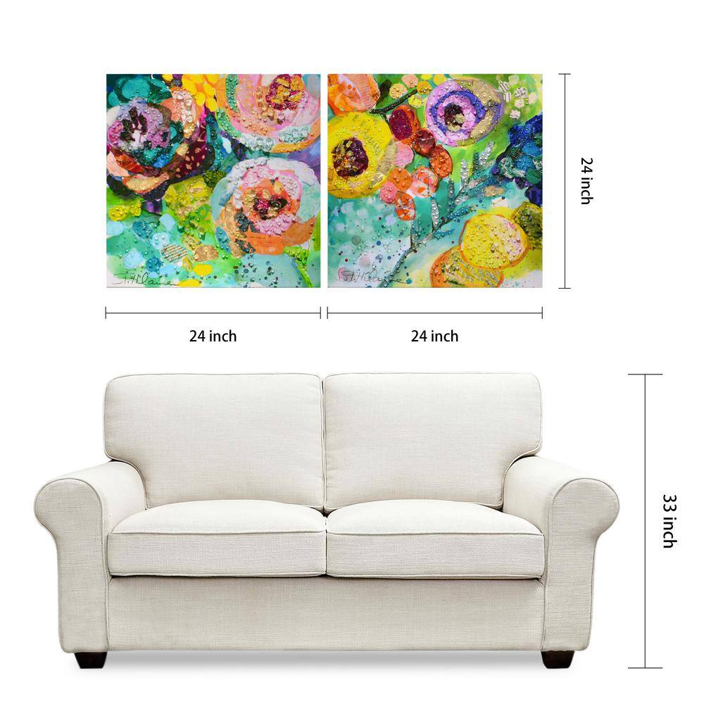 Floral Radiance I & II Colorful Abstract Canvas Wall Art Set