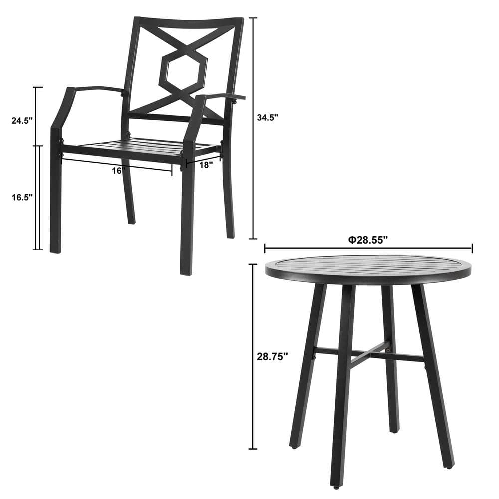 Nuu Garden 3-Piece Outdoor Patio Bistro Set With Round Coffee Table and Stackable Armchair Black - 2