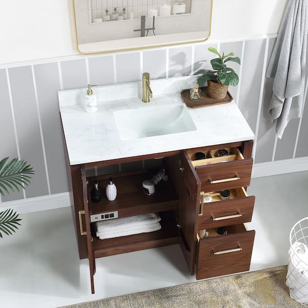 ROSWELL San 42 in.W x 22 in.D x 33.8 in.H Single Sink Bath Vanity in  Natural Walnut with White Composite Stone Top 805742-NW-GW-NM - The Home  Depot