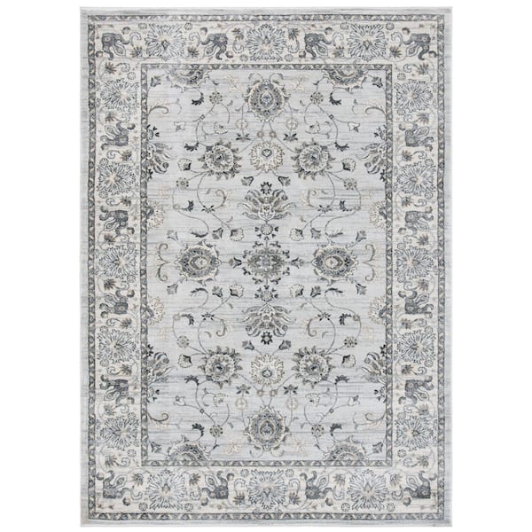 SAFAVIEH Isabella Light Gray/Cream 4 ft. x 6 ft. Speckled Floral Border Area Rug
