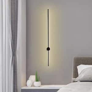 Nimbus 34.7 in.W 1-Light Black Minimalist LED Wall Sconce Strip Wall Light Bathroom Lighting with Plug-in and Switch