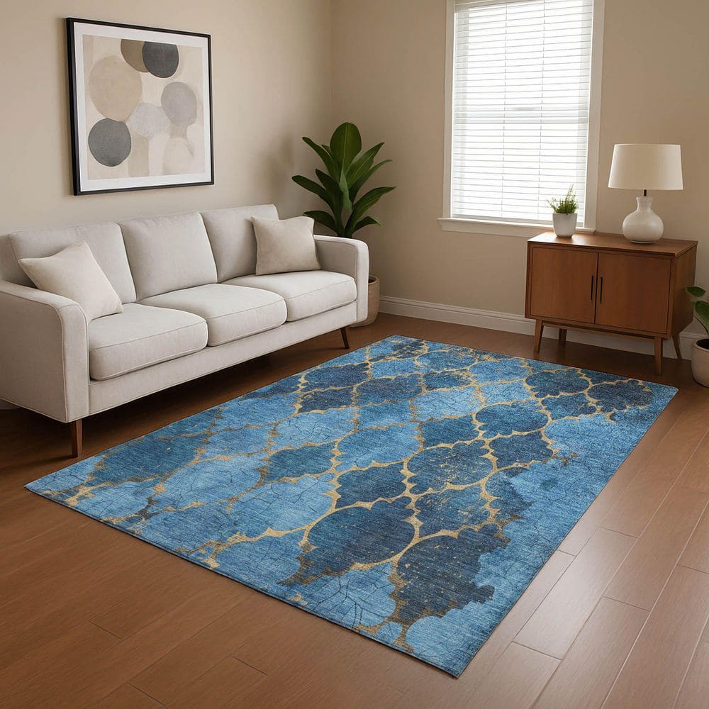 Mayfield Premium Machine Washable Abstract AMF1784 Blue 3 ft. x 4 ft. Area Rug price history on PriceWatchPro