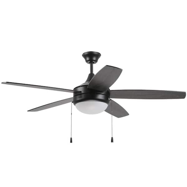 CRAFTMADE Phaze Energy Star Five 52 in. Indoor Flat Black Dual Mount 3-Speed Reversible DC Motor Finish Ceiling Fan with Light Kit
