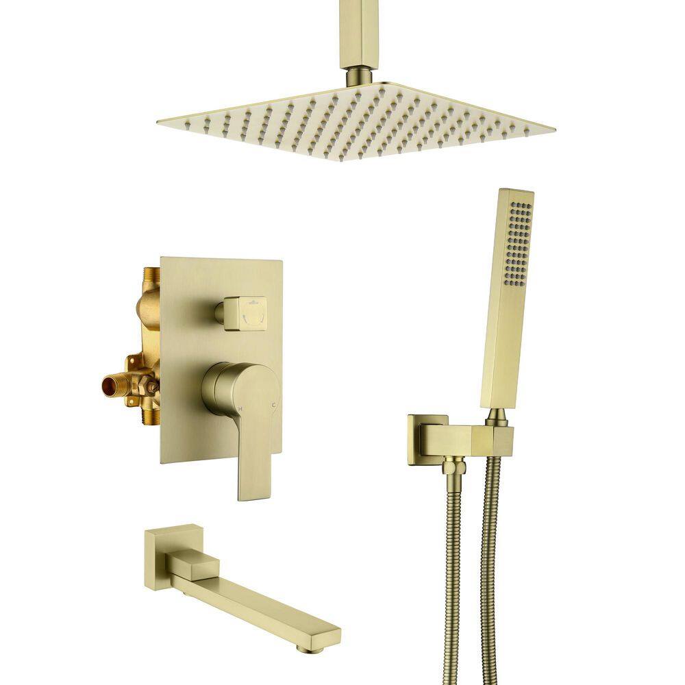 Single Handle 3-Spray Tub and Shower Faucet 2.5 GPM, 10''Square Head Shower in Matte Brushed Gold Valve Included price history on PriceWatchPro
