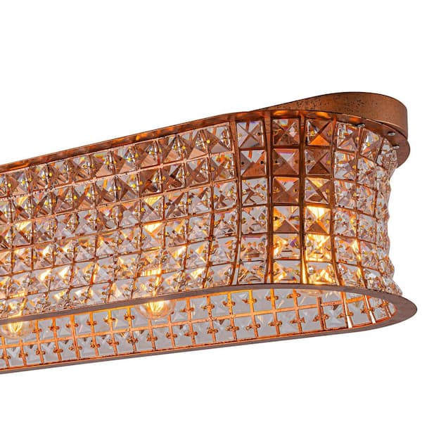 ZYZWMB 35 in. 5-Light Vintage Antique Brass Rectangle Crystal