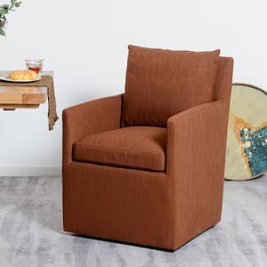 Mocha Performance Fabric Upholstered Down Cushion Rolling Dining Armchair