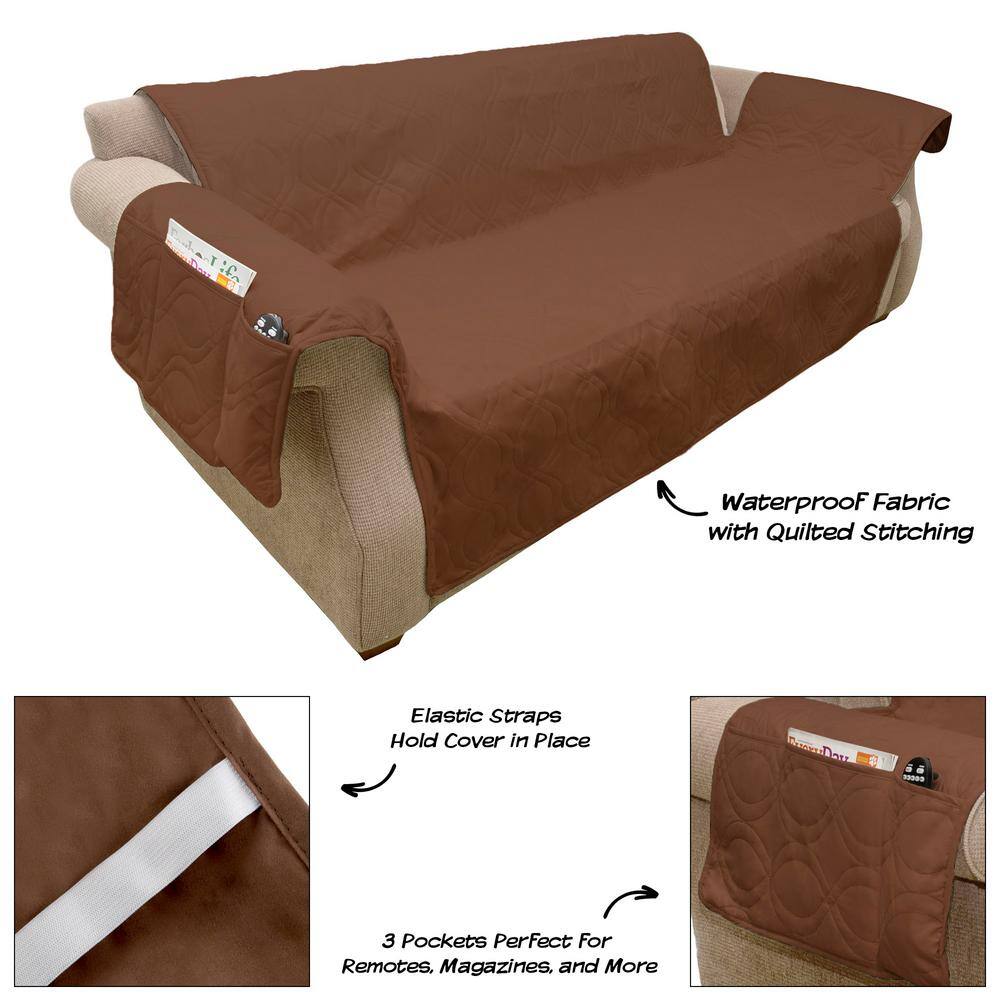 Brown Waterproof Quilted Pet Sofa Slipcover with Pockets