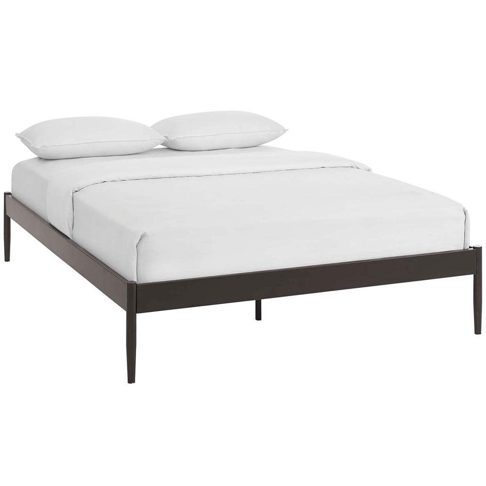 Elsie Brown Queen Upholstered Metal Frame Bed with Slats