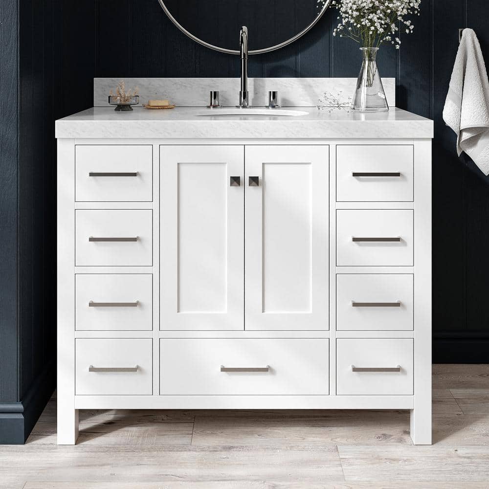 Cambridge 42 in. Single Sink Freestanding Bathroom Vanity in White with Carrara White Marble Top price history on PriceWatchPro