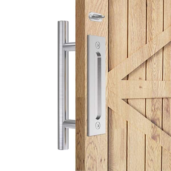 12 in. Stainless Steel Ladder Sliding Barn Door Handle with Hook Lock Latch