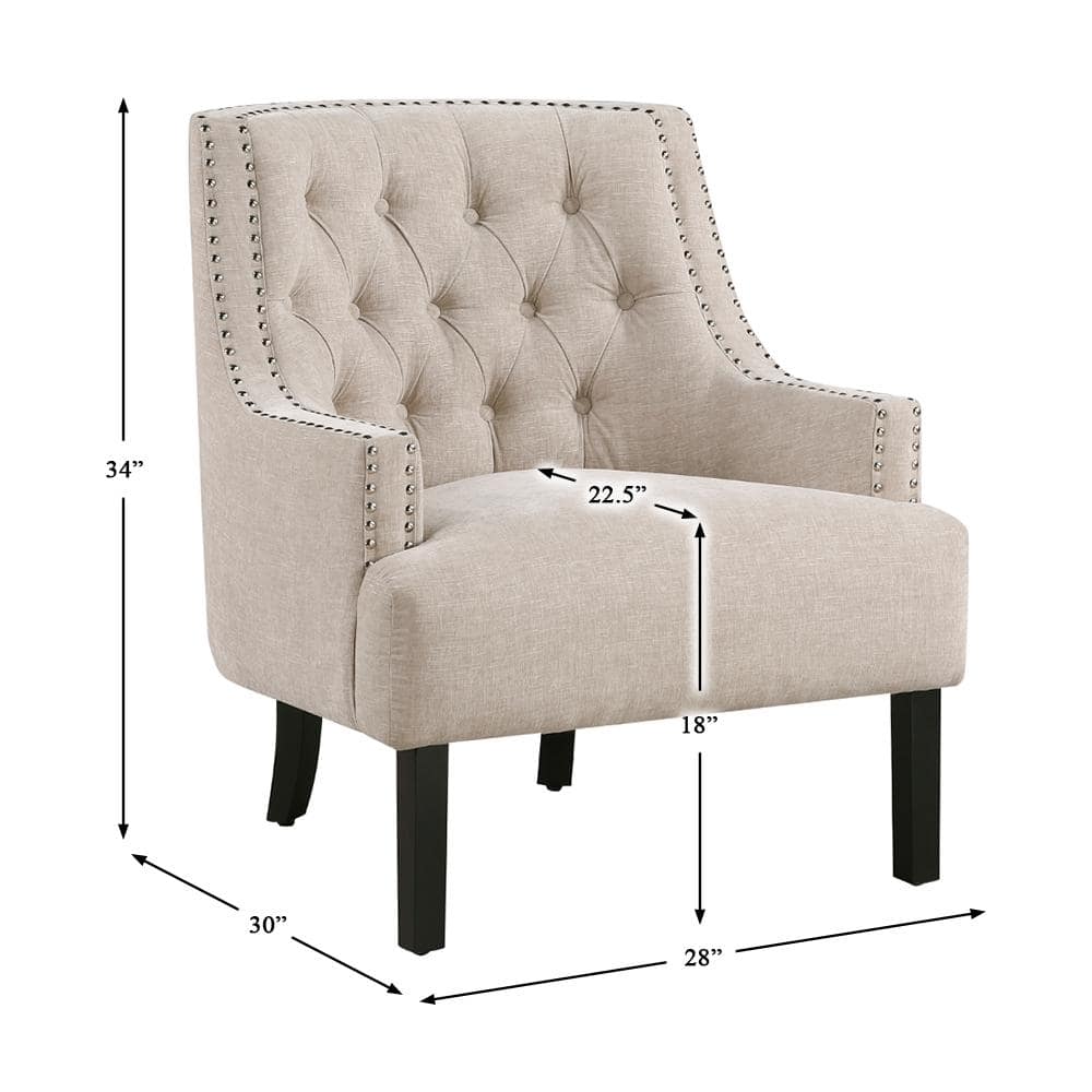 Beige Chenille Slope Arm Accent Chair with Nailhead Trim