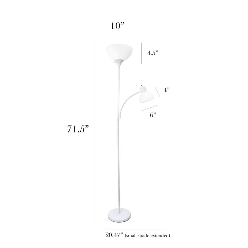 Modern Torchiere Floor Lamp with Adjustable Reading Light - White