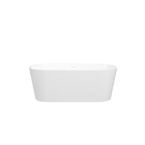 66.9 in. x 29.5 in. Oval Acrylic Freestanding Soaking Bathtub with Pop-up Drain and PVC Drainpipe in Glossy White