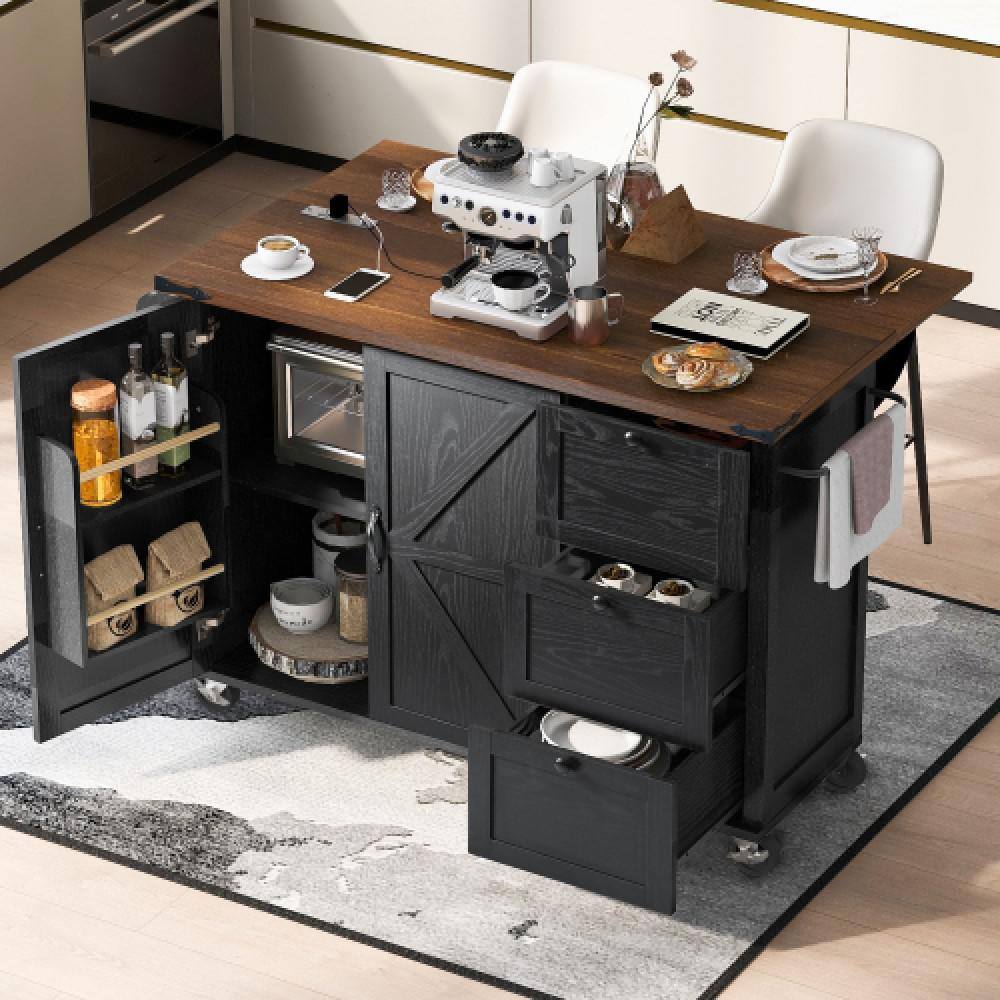 Reviews for Black Wood 54.5 in. W Drop Leaf Farmhouse Kitchen Island on