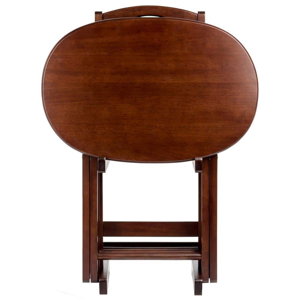 Mid-Century Modern Cappuccino Brown Oval Snack Table Set
