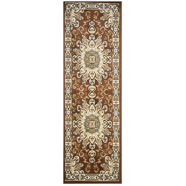 MSRUGS Nairobi Brown 3 ft. x 8 ft. Medallion Polypropylene Runner Rug