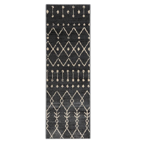Garvee Wilton Collection Grey 2 ft. x 8 ft. Geometric Moroccan Area Rug