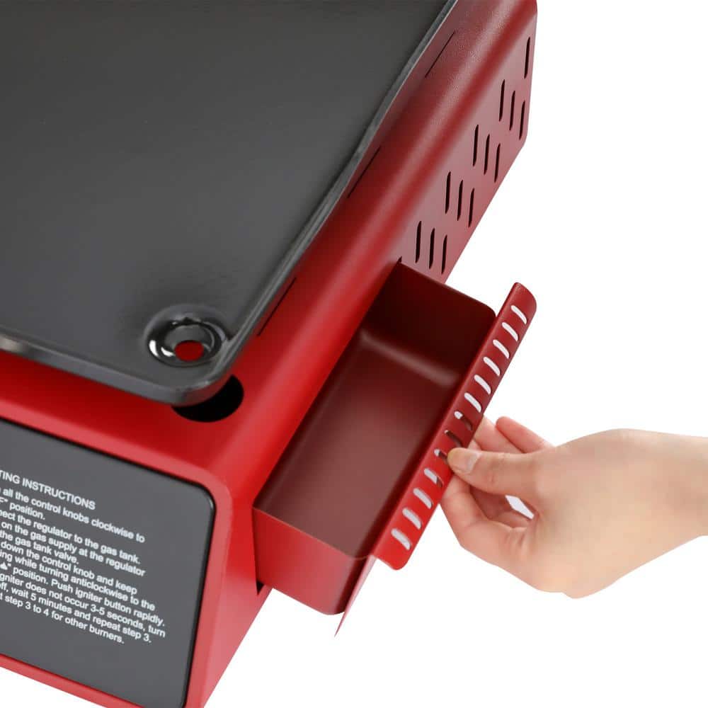 Red 24-Inch 3-Burner Portable Gas Grill Griddle