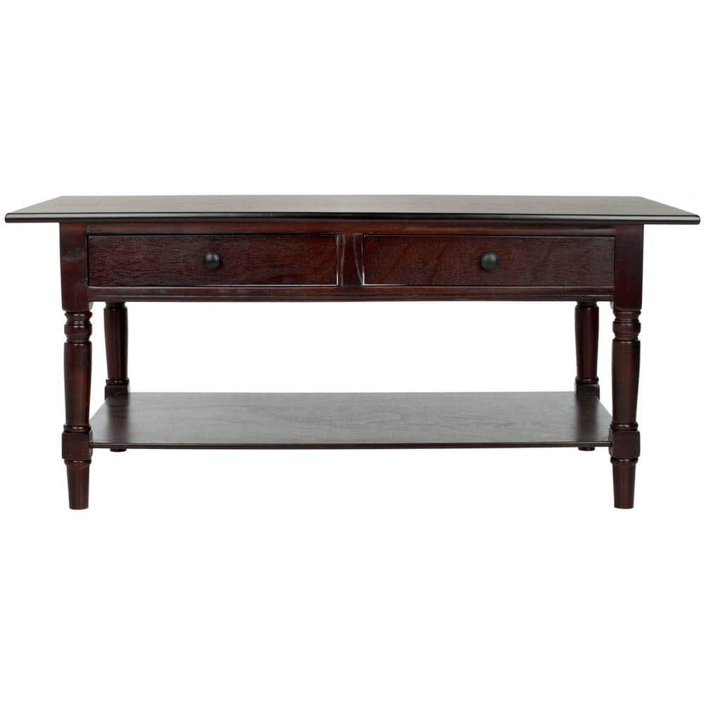 Brown Rectangular Wood Coffee Table with Storage and Drawers