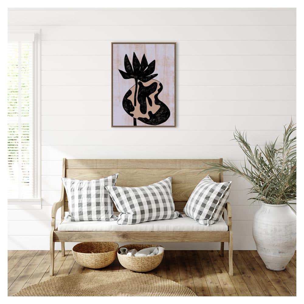 Abstract Lotus in Beaded Bronze Framed Canvas Wall Art