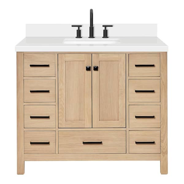 ARIEL Cambridge 42 in. W x 22 in. D x 36 in. H Single Freestanding Bath Vanity in Oak with Pure White Quartz Top