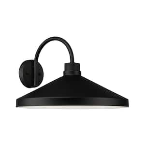 Lofton 11.50 in. Black with White Interior Outdoor Hardwired Wall LanternSconce with No Bulbs Included
