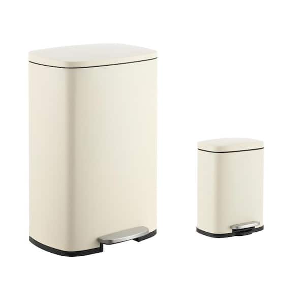 happimess Connor Rectangular 13-Gal. Trash Can with Soft-Close Lid and FREE Mini Trash Can, Limestone Beige