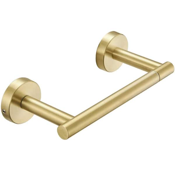 Double Post Pivoting Wall Mounted Towel Bar Toilet Paper Holder in Brushed Gold