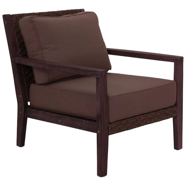 Courtyard Casual Bridgeport II Beige cushion Outdoor Club Chair Stained Eucalyptus Wood KD Sunbrella Fabric