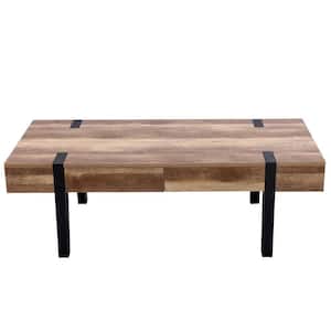 21.69 in. Black Oak Finish Rectangle MDF Coffee Table with Drawers and Metal Frame