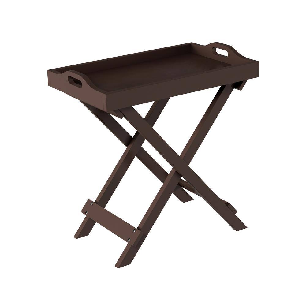 Brown MDF Wood Folding End Table with Removable Tray Top