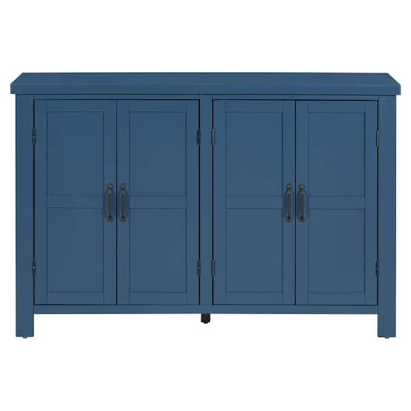 COWLOWN Navy Blue 4-Door Wood Pantry Organizer, Storage Sideboard with Adjustable Shelves and Retro Atimon Handles