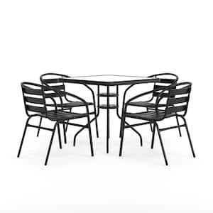 5-Piece Glass Square Outdoor Bistro Set in Clear/Black