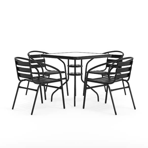 Carnegy Avenue 5-Piece Glass Square Outdoor Bistro Set in Clear/Black