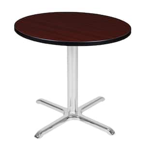 Eiss 30 in. L Round Chrome and Mahagony Wood X-Base Table (Seats 4)